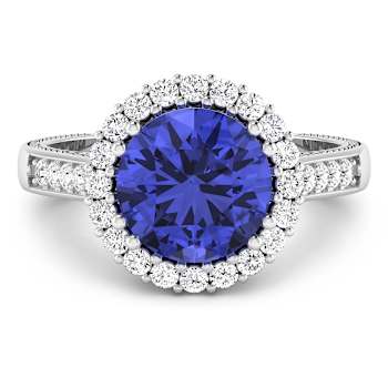 Round Violet Tanzanite and Diamond 14K White Gold Halo Ring 3.11 ctw