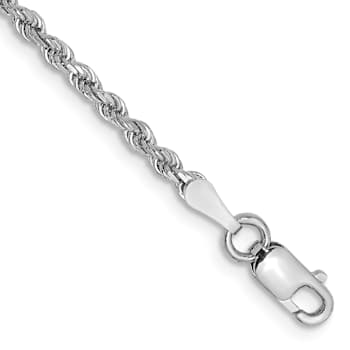 Rhodium Over 10k White Gold 2mm Diamond-Cut Rope Link Bracelet