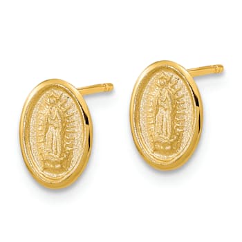 14k Yellow Gold Polished and Satin Our Lady of Guadalupe Stud Earrings