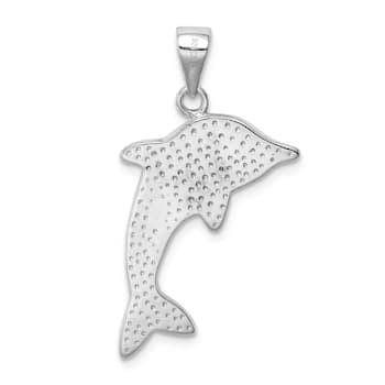 Rhodium Over Sterling Silver Lab Created Blue Opal Dolphin Pendant