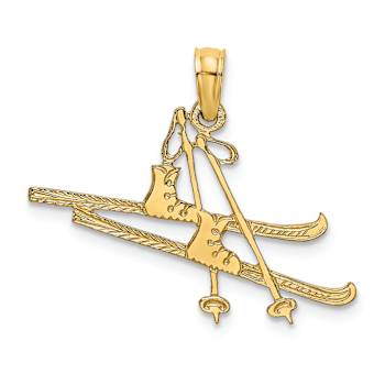 14k Yellow Gold Polished and Textured Snow Skis, Boot and Pole Charm