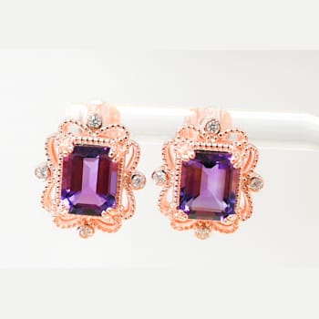 Amethyst and CZ 4.51 Ctw Octagon 18K Rose Gold Over Sterling Silver
Center Design Earrings Jewelry