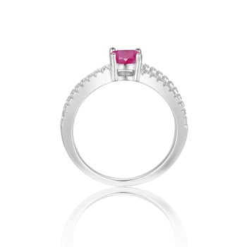Round Ruby with White Sapphire Accents Sterling Silver Split Shank Ring, 0.60ctw
