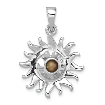 Rhodium Over Sterling Silver Polished Blue Crystal Sun Pendant