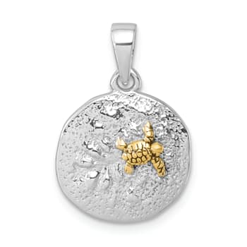 Rhodium Over Sterling Silver Yellow Turtle Crawling In The Sand Pendant