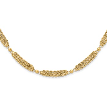 14K Yellow Gold Polished and Diamond-cut Multi-Strand and Beaded
18.25-inch Necklace