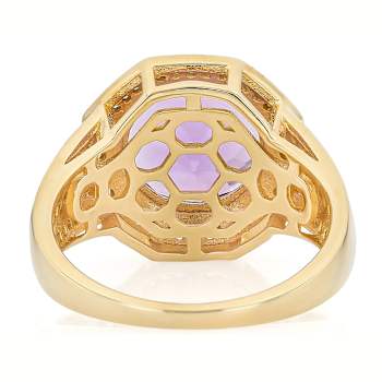 Amethyst Round And White Zircon Ring In 18K Gold Over Sterling Silver 4.29ctw