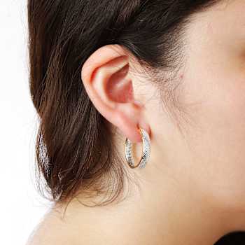 Sterling Silver and 18K Yellow Gold Over Sterling Silver Diamond Cut
Two-tone 1" Hoop Earrings