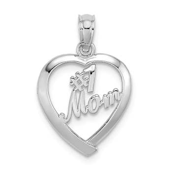 Rhodium Over 14k White Gold #1 Mom in Heart Pendant