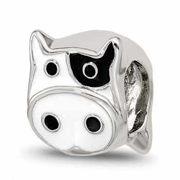 Sterling Silver Enamel Cow Face Bead