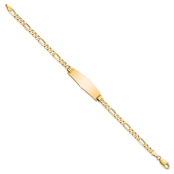 14k Yellow Gold Soft Diamond Shape Flat Figaro Link ID Bracelet