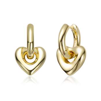 Heart Huggie Earrings In 14K Gold Over Brass