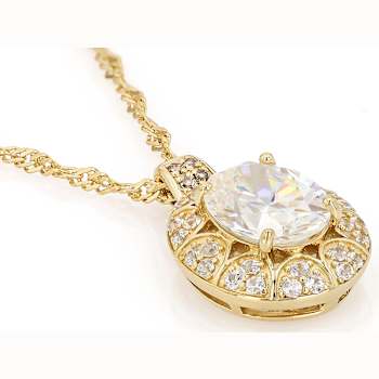 Diamond Simulant Oval, Champagne Diamond And White Zircon Pendant
Necklace In 18K Gold Over Sterling Silver 2.85ctw