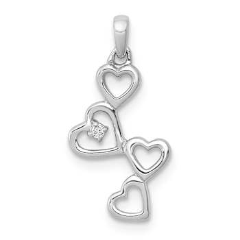 Rhodium Over 14k White Gold Diamond Four Hearts Pendant