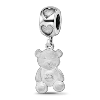Rhodium Over Sterling Silver LogoArt Kappa Delta Teddy Bear Heart Bead