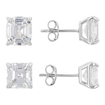 Cushion And Octagon Cut CZ Stud Set In Platinum Over Sterling Silver