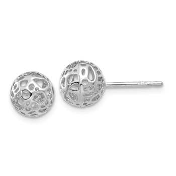 Rhodium Over 14k White Gold 7.5mm Medium Fancy Ball Stud Earrings