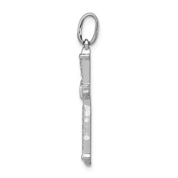 Rhodium Over 14K White Gold 1/10ct. Diamond Cross Pendant