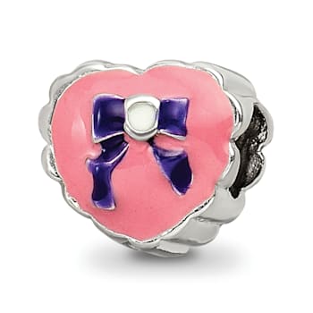 Sterling Silver Enameled Heart with Bow Bead
