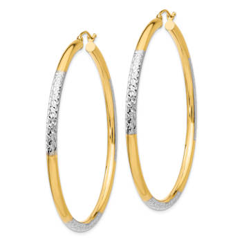 14k Two-tone Diamond-Cut 2 3/16" Hoop Earrings