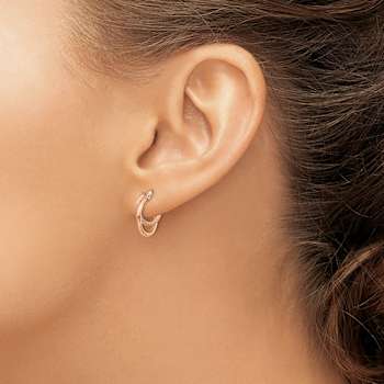14k Rose Gold Polished and Diamond-Cut 5/8" Hinged Hoop Earrings
