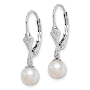 Rhodium Over Sterling Silver 6-7mm Freshwater Cultured Pearl Leverback
Dangle Earrings