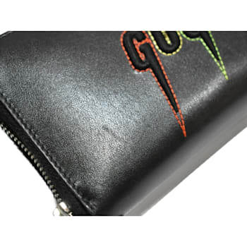 Gucci Black Leather Rainbow Blade Lightning Logo Long Wallet