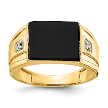 10K Yellow Gold Men's Onyx and Diamond Ring