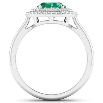 1.81ctw Green Emerald and Diamond 14K White Gold Halo Ring