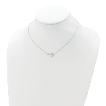 Rhodium Over Sterling Silver Anchor with 2 Inch Extension Necklace