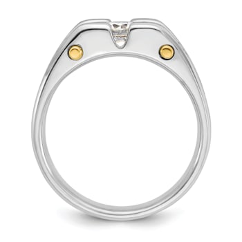 10K Two-tone Yellow and White Gold Men's Polished Satin and Cut-Out
3-Stone Diamond Ring 0.78ctw