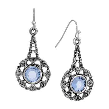 Pewter/Silver Tone Lt Blue Crystal Drop Earrings