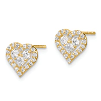 14k Yellow Gold Cubic Zirconia Heart Post Earrings