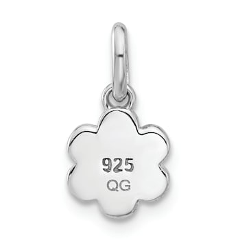 Rhodium Over Sterling Silver Blue and Yellow Enamel Flower Children's Pendant