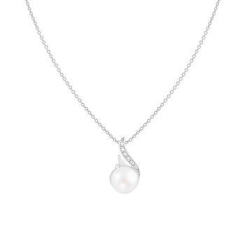 9-10mm Button White Cultured Freshwater Pearl and CZ Rhodium Over
Sterling Silver Pendant
