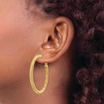 14k Yellow Gold 1 3/4" Twisted Round Hoop Earrings