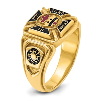 10K Yellow Gold Men's Textured with Enamel Knights Templar Masonic Ring