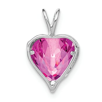 Rhodium Over 14k White Gold Lab Created Pink Sapphire and Diamond Mom
Heart Pendant