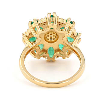 Emerald and Diamond 18K Yellow Gold over Sterling Silver Ring 3.35ctw