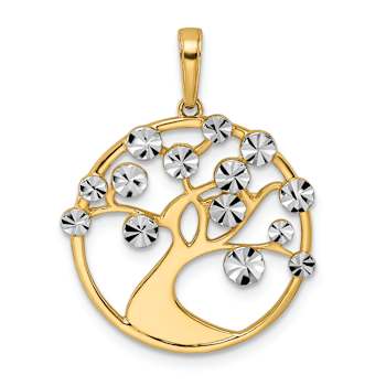 14k Two-tone Gold Rhodium Diamond-Cut Tree of Life Pendant