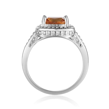 Square Cushion Citrine Sterling Silver Solitaire with Beaded Halo Ring, 1.95ct