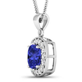 2.10ctw 14K White Gold Tanzanite and White Diamond Pendant with 18 inch
Cable Chain
