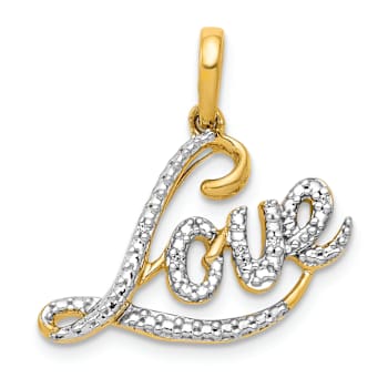 10k Yellow Gold and Rhodium Over 10k Yellow Gold Diamond Love Pendant