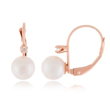 14k Rose Gold Leverback Earring with 6mm Akoya Pearl and .06CT DTW