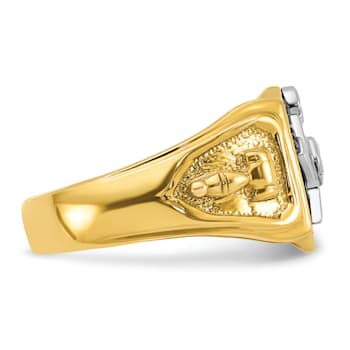 10K Two-Tone Yellow and White Gold Men's Textured and Black Enamel Past
Master Masonic Ring