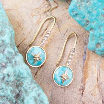 Barse Jewelry Blue Composite Turquoise Gold Tone Celestial Dangle Earrings
