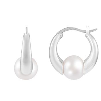 7.5-8mm White Cultured Freshwater Pearl Rhodium Over Sterling Silver Earrings