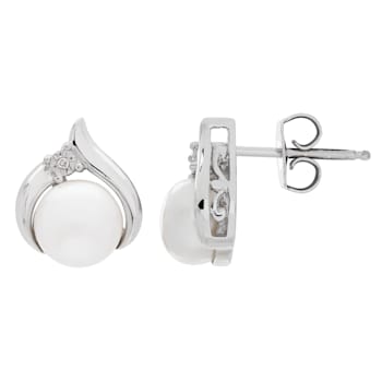White Freshwater Pearl with Diamond Accents Sterling Silver Earrings and
Pendant Jewelry Set