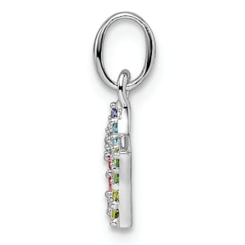 Rhodium Over Sterling Silver Rainbow Nano Crystal Star Pendant