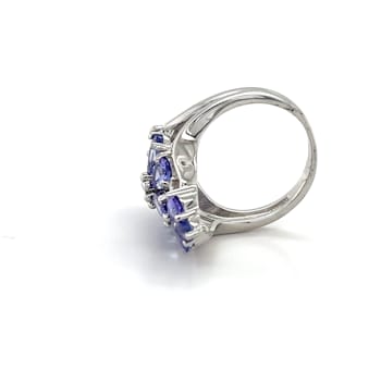 Rhodium Over Sterling Silver Mixed Shape Tanzanite Ring 4.31ctw